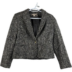 Sharagano long slv jacket single button lined gray/eggplant Wool blnd tweed sz 8